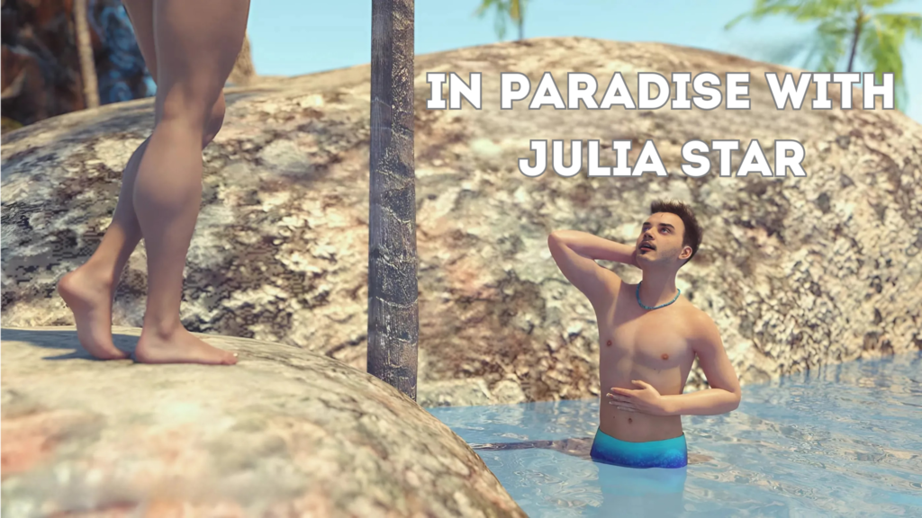 Julia Star nude and confident – key panel from In Paradise with Julia Star erotic comic.