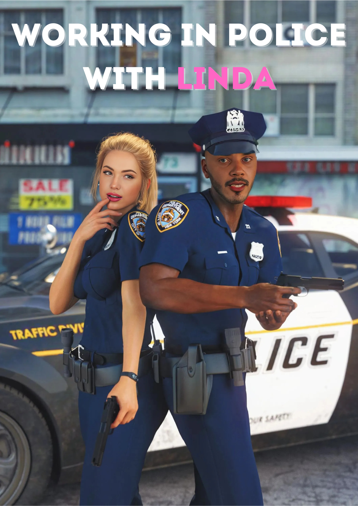Linda in a tight police uniform, wet and exposed in the women’s showers, from the erotic police comics “Working in Police with Linda”